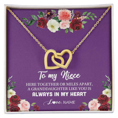 Interlocking Hearts Necklace 18K Yellow Gold Finish | Personalized To My Niece Necklace From Aunt Uncle You Is Always In My Heart Niece Jewelry Birthday Christmas Graduation Customized Gift Box Message Card | teecentury