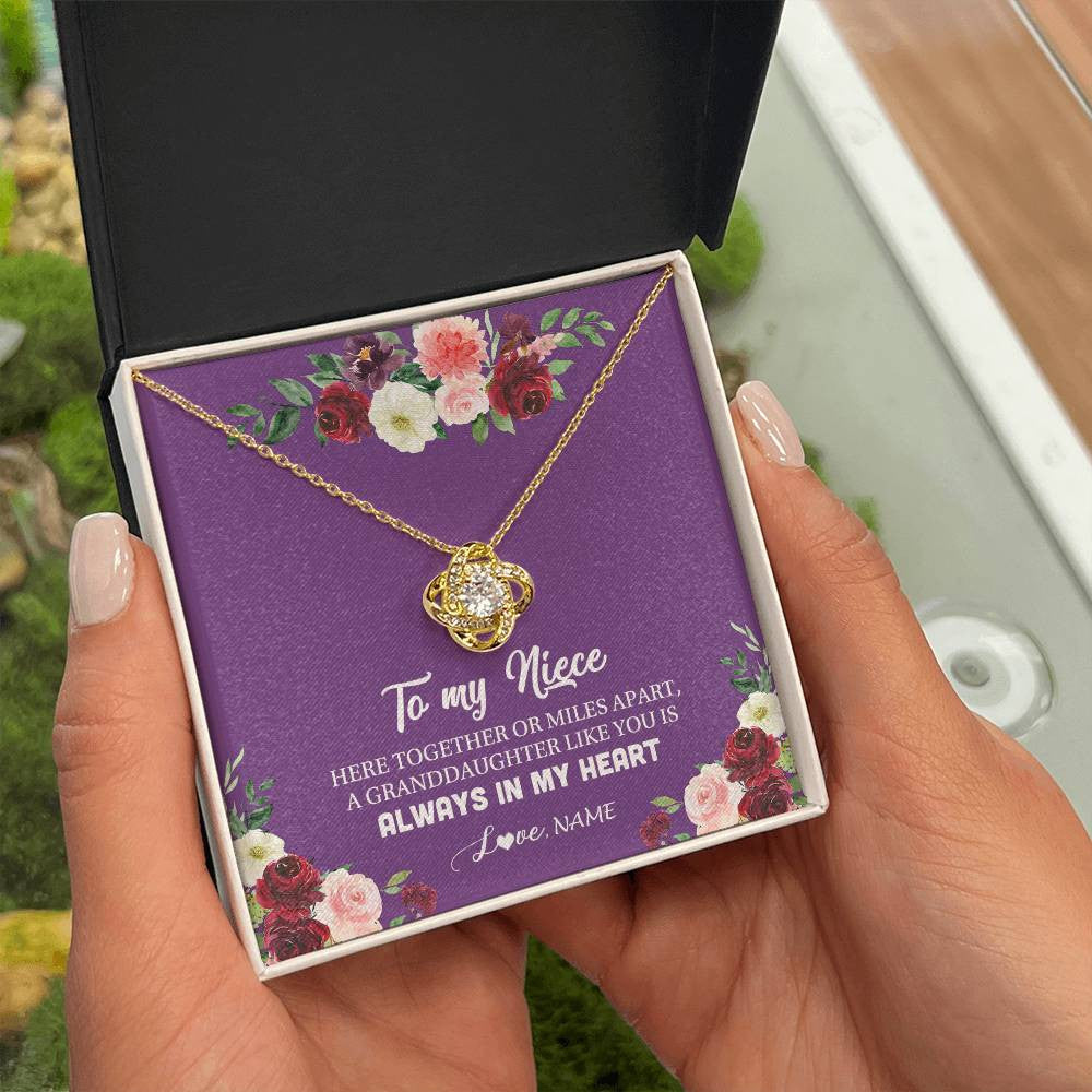 Love Knot Necklace 18K Yellow Gold Finish | Personalized To My Niece Necklace From Aunt Uncle You Is Always In My Heart Niece Jewelry Birthday Christmas Graduation Customized Gift Box Message Card | teecentury