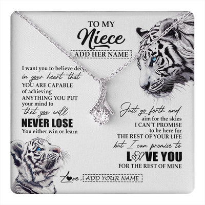Alluring Beauty Necklace 14K White Gold Finish | 1 | Personalized To My Niece Necklace From Aunt Uncle You Will Never Lose White Tiger Niece Birthday Gifts Graduation Christmas Custom Gift Box Message Card | teecentury
