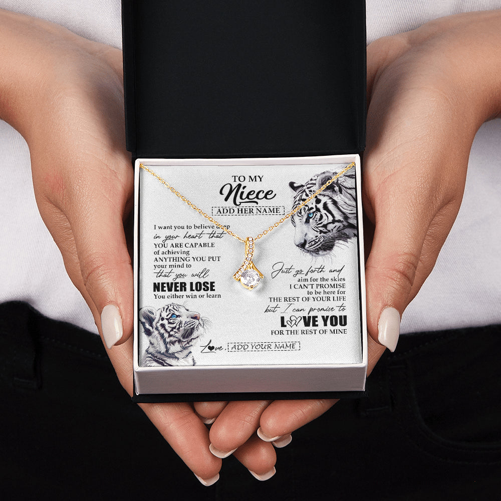 Alluring Beauty Necklace 18K Yellow Gold Finish | 2 | Personalized To My Niece Necklace From Aunt Uncle You Will Never Lose White Tiger Niece Birthday Gifts Graduation Christmas Custom Gift Box Message Card | teecentury
