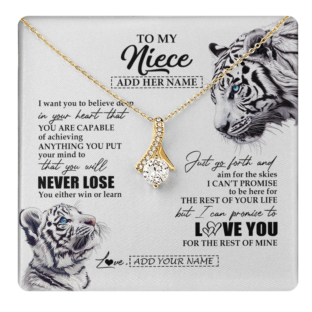 Alluring Beauty Necklace 18K Yellow Gold Finish | 1 | Personalized To My Niece Necklace From Aunt Uncle You Will Never Lose White Tiger Niece Birthday Gifts Graduation Christmas Custom Gift Box Message Card | teecentury