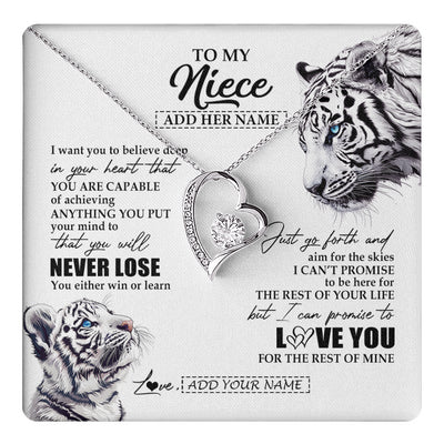 Forever Love Necklace 14K White Gold Finish | 1 | Personalized To My Niece Necklace From Aunt Uncle You Will Never Lose White Tiger Niece Birthday Gifts Graduation Christmas Custom Gift Box Message Card | teecentury