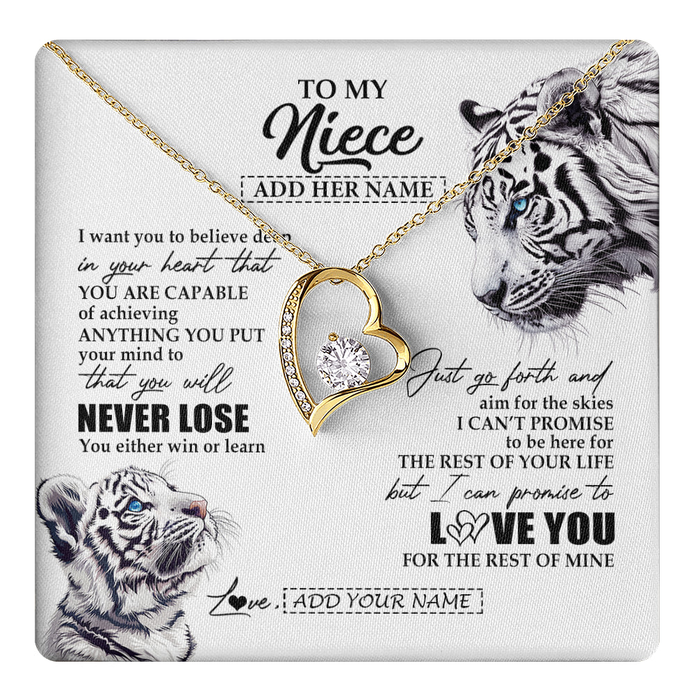 Forever Love Necklace 18K Yellow Gold Finish | 1 | Personalized To My Niece Necklace From Aunt Uncle You Will Never Lose White Tiger Niece Birthday Gifts Graduation Christmas Custom Gift Box Message Card | teecentury