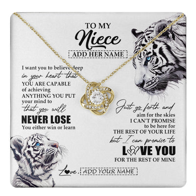 Love Knot Necklace 18K Yellow Gold Finish | 1 | Personalized To My Niece Necklace From Aunt Uncle You Will Never Lose White Tiger Niece Birthday Gifts Graduation Christmas Custom Gift Box Message Card | teecentury