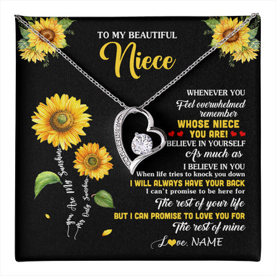 Forever Love Necklace 14K White Gold Finish | 1 | Personalized To My Niece Necklace From Aunt Whenever You Feel Sunflower Niece Birthday Gifts Jewelry Graduation Christmas Customized Gift Box Message Card | teecentury