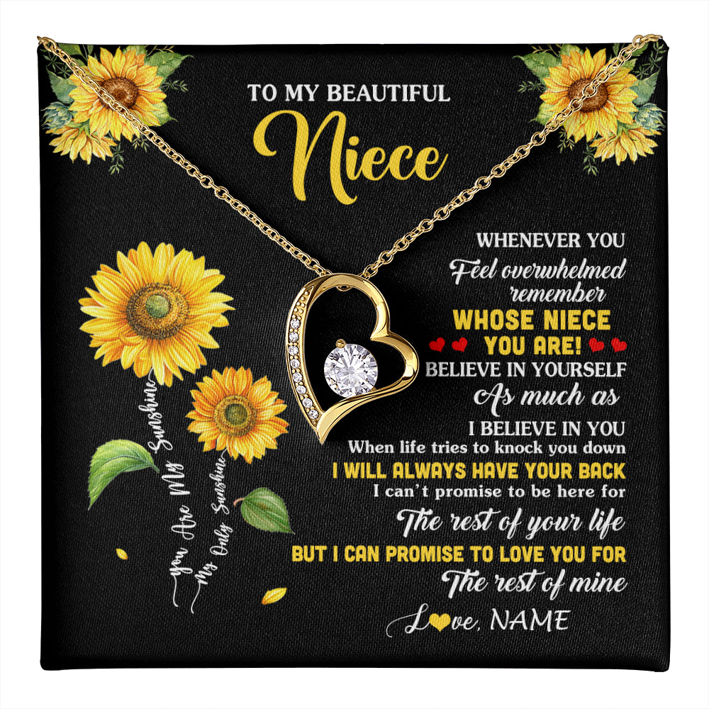 Forever Love Necklace 18K Yellow Gold Finish | 1 | Personalized To My Niece Necklace From Aunt Whenever You Feel Sunflower Niece Birthday Gifts Jewelry Graduation Christmas Customized Gift Box Message Card | teecentury