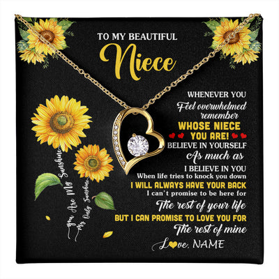 Forever Love Necklace 18K Yellow Gold Finish | 1 | Personalized To My Niece Necklace From Aunt Whenever You Feel Sunflower Niece Birthday Gifts Jewelry Graduation Christmas Customized Gift Box Message Card | teecentury