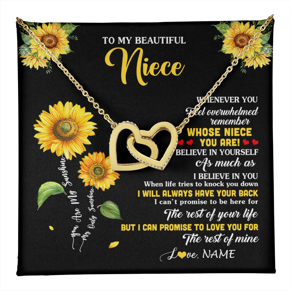 Interlocking Hearts Necklace 18K Yellow Gold Finish | 1 | Personalized To My Niece Necklace From Aunt Whenever You Feel Sunflower Niece Birthday Gifts Jewelry Graduation Christmas Customized Gift Box Message Card | teecentury