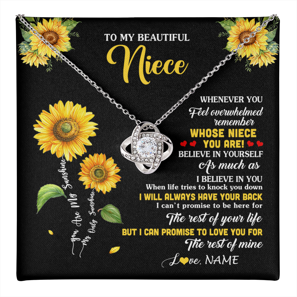 Love Knot Necklace 14K White Gold Finish | 1 | Personalized To My Niece Necklace From Aunt Whenever You Feel Sunflower Niece Birthday Gifts Jewelry Graduation Christmas Customized Gift Box Message Card | teecentury