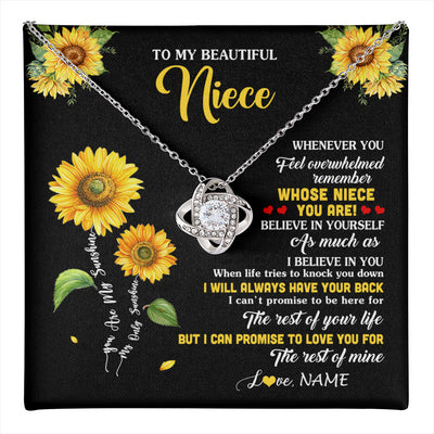 Love Knot Necklace 14K White Gold Finish | 1 | Personalized To My Niece Necklace From Aunt Whenever You Feel Sunflower Niece Birthday Gifts Jewelry Graduation Christmas Customized Gift Box Message Card | teecentury