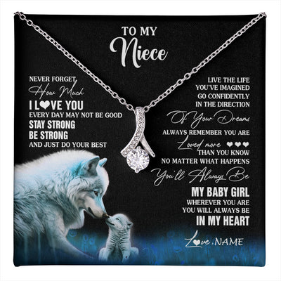 Alluring Beauty Necklace 14K White Gold Finish | 1 | Personalized To My Niece Necklace From Aunt Wolf Never Forget How Much I Love You Niece Birthday Gifts Jewelry Christmas Customized Gift Box Message Card | teecentury