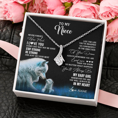 Alluring Beauty Necklace 14K White Gold Finish | 2 | Personalized To My Niece Necklace From Aunt Wolf Never Forget How Much I Love You Niece Birthday Gifts Jewelry Christmas Customized Gift Box Message Card | teecentury
