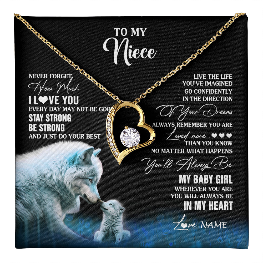Forever Love Necklace 18K Yellow Gold Finish | 1 | Personalized To My Niece Necklace From Aunt Wolf Never Forget How Much I Love You Niece Birthday Gifts Jewelry Christmas Customized Gift Box Message Card | teecentury