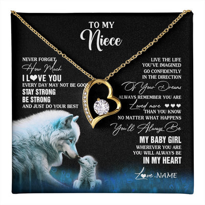 Forever Love Necklace 18K Yellow Gold Finish | 1 | Personalized To My Niece Necklace From Aunt Wolf Never Forget How Much I Love You Niece Birthday Gifts Jewelry Christmas Customized Gift Box Message Card | teecentury