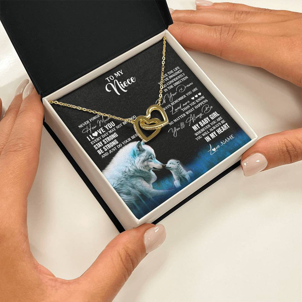 Interlocking Hearts Necklace 18K Yellow Gold Finish | 2 | Personalized To My Niece Necklace From Aunt Wolf Never Forget How Much I Love You Niece Birthday Gifts Jewelry Christmas Customized Gift Box Message Card | teecentury