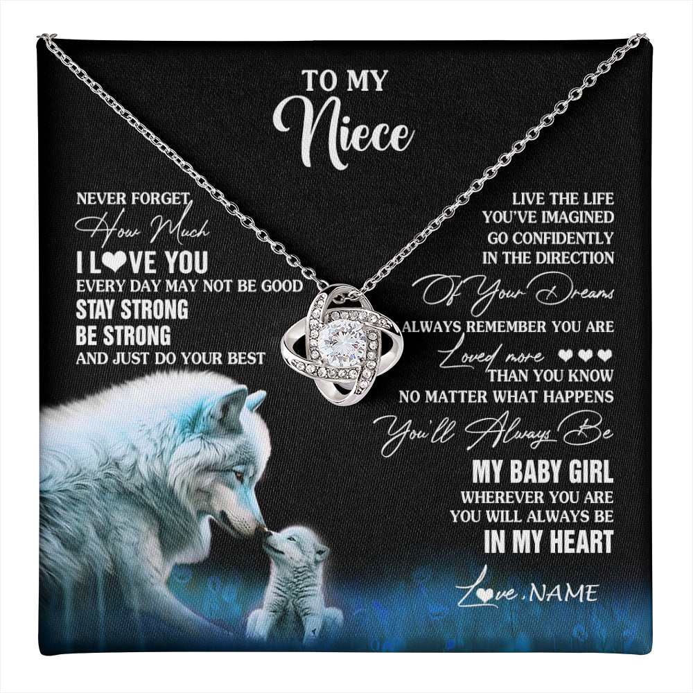 Love Knot Necklace 14K White Gold Finish | 1 | Personalized To My Niece Necklace From Aunt Wolf Never Forget How Much I Love You Niece Birthday Gifts Jewelry Christmas Customized Gift Box Message Card | teecentury