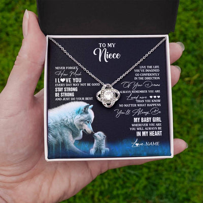 Love Knot Necklace 14K White Gold Finish | 2 | Personalized To My Niece Necklace From Aunt Wolf Never Forget How Much I Love You Niece Birthday Gifts Jewelry Christmas Customized Gift Box Message Card | teecentury