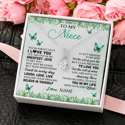 Alluring Beauty Necklace 14K White Gold Finish | 2 | Personalized To My Niece Necklace From Uncle Aunt Auntie Butterfly Laugh Love Live Birthday Motivational Quote Christmas Customized Gift Box Message Card | teecentury
