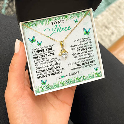 Alluring Beauty Necklace 18K Yellow Gold Finish | 2 | Personalized To My Niece Necklace From Uncle Aunt Auntie Butterfly Laugh Love Live Birthday Motivational Quote Christmas Customized Gift Box Message Card | teecentury