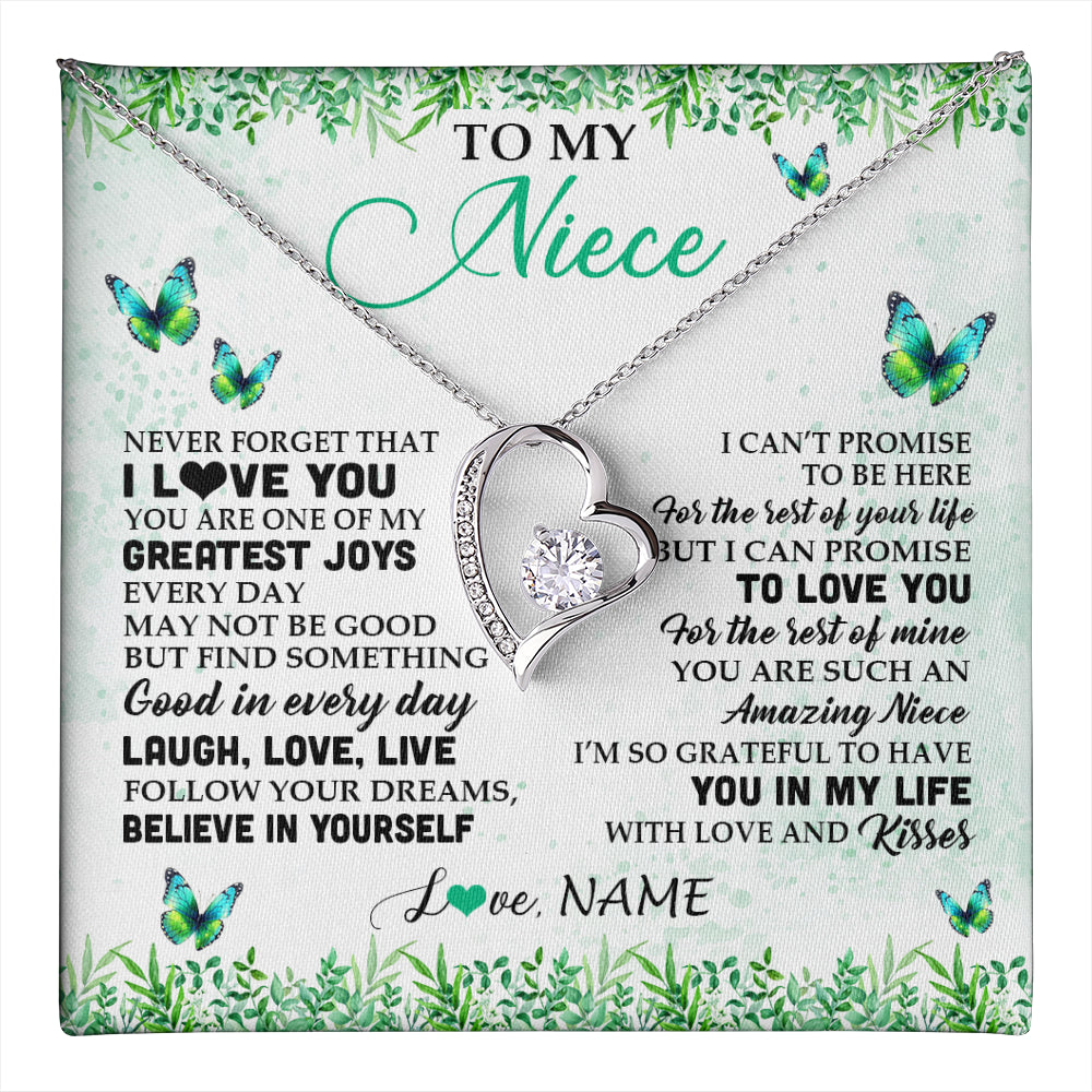 Forever Love Necklace 14K White Gold Finish | 1 | Personalized To My Niece Necklace From Uncle Aunt Auntie Butterfly Laugh Love Live Birthday Motivational Quote Christmas Customized Gift Box Message Card | teecentury