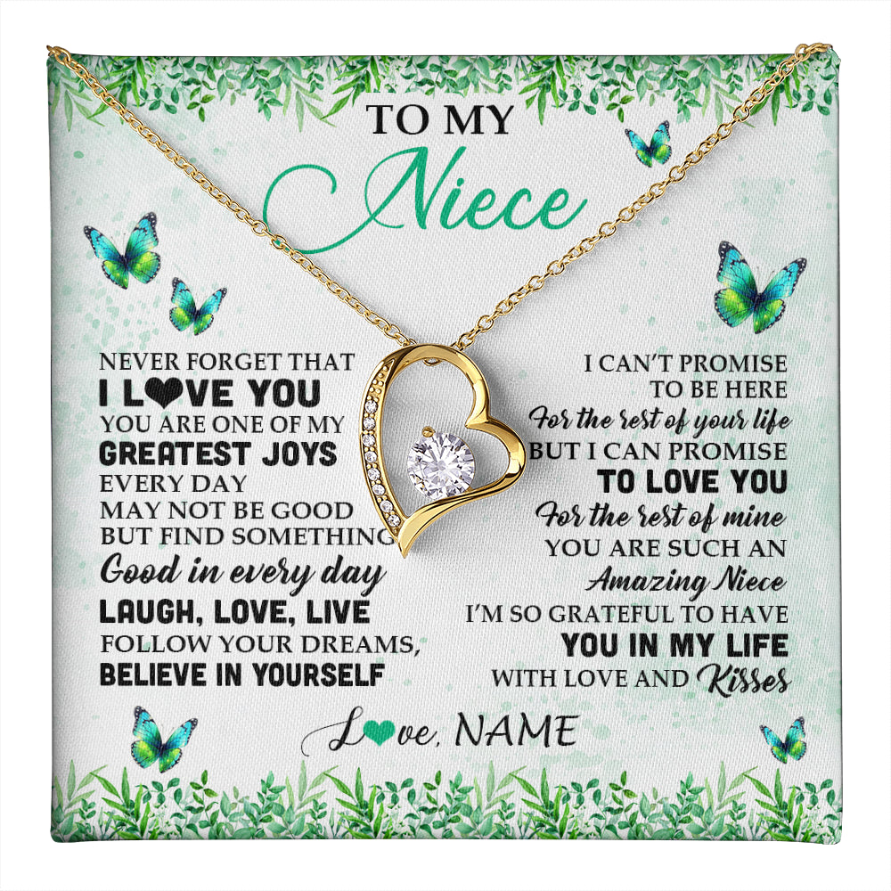 Forever Love Necklace 18K Yellow Gold Finish | 1 | Personalized To My Niece Necklace From Uncle Aunt Auntie Butterfly Laugh Love Live Birthday Motivational Quote Christmas Customized Gift Box Message Card | teecentury
