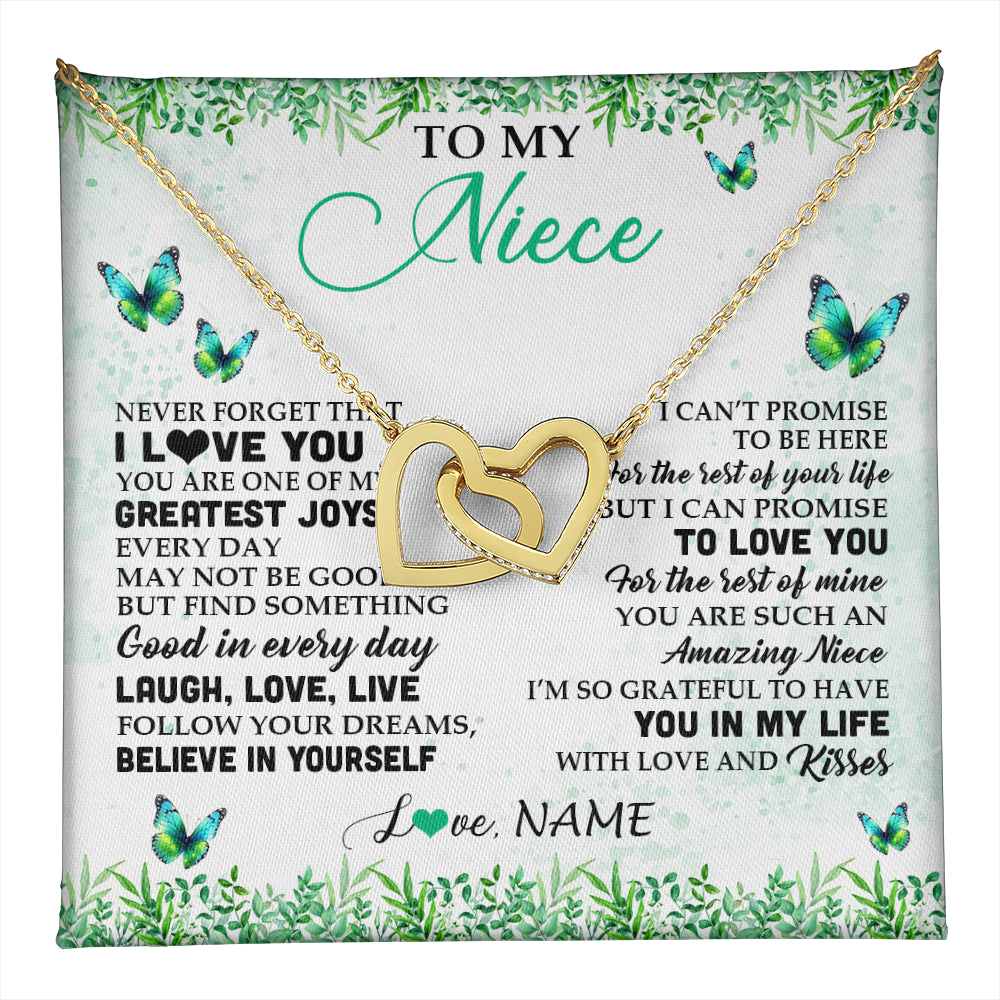 Interlocking Hearts Necklace 18K Yellow Gold Finish | 1 | Personalized To My Niece Necklace From Uncle Aunt Auntie Butterfly Laugh Love Live Birthday Motivational Quote Christmas Customized Gift Box Message Card | teecentury