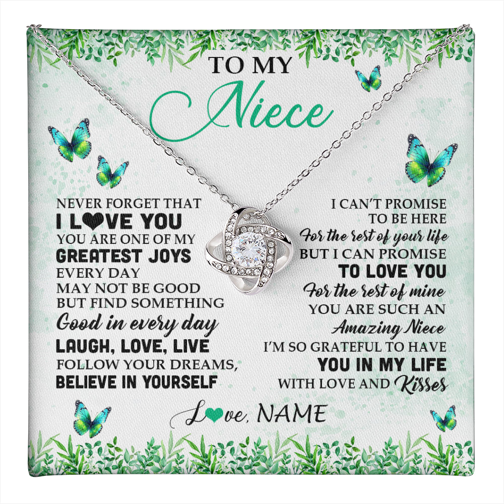 Love Knot Necklace 14K White Gold Finish | 1 | Personalized To My Niece Necklace From Uncle Aunt Auntie Butterfly Laugh Love Live Birthday Motivational Quote Christmas Customized Gift Box Message Card | teecentury