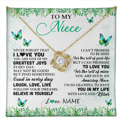 Love Knot Necklace 18K Yellow Gold Finish | 1 | Personalized To My Niece Necklace From Uncle Aunt Auntie Butterfly Laugh Love Live Birthday Motivational Quote Christmas Customized Gift Box Message Card | teecentury