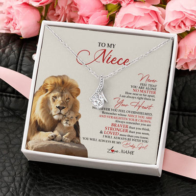 Alluring Beauty Necklace 14K White Gold Finish | 2 | Personalized To My Niece Necklace From Uncle Aunt Never Feel You Are Alone Lion Niece Birthday Graduation Christmas Customized Message Card | teecentury