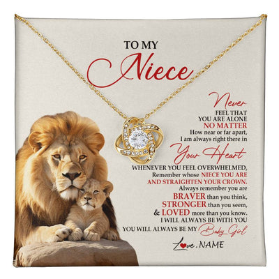 Love Knot Necklace 18K Yellow Gold Finish | 1 | Personalized To My Niece Necklace From Uncle Aunt Never Feel You Are Alone Lion Niece Birthday Graduation Christmas Customized Message Card | teecentury