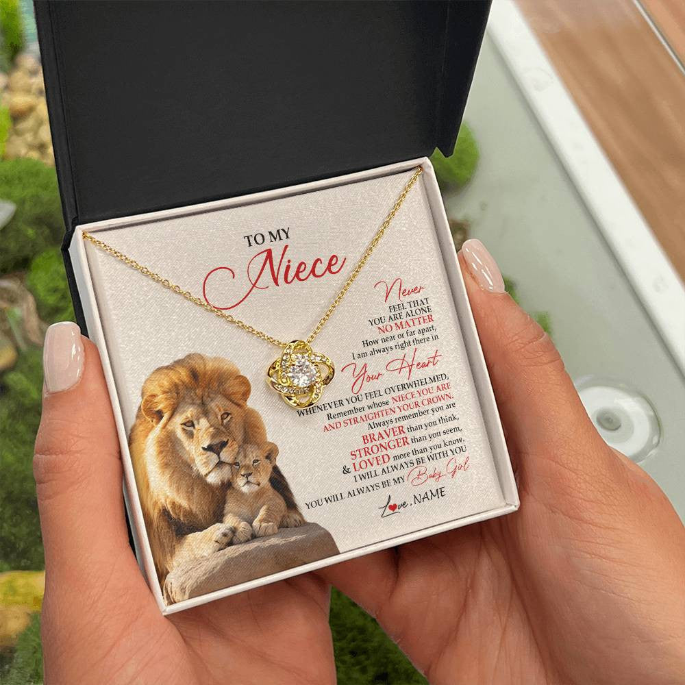 Love Knot Necklace 18K Yellow Gold Finish | 2 | Personalized To My Niece Necklace From Uncle Aunt Never Feel You Are Alone Lion Niece Birthday Graduation Christmas Customized Message Card | teecentury