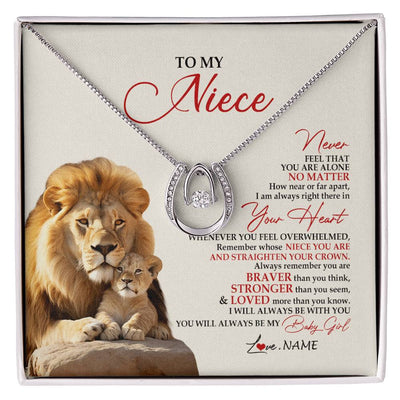 Lucky In Love Necklace 14K White Gold Finish | 1 | Personalized To My Niece Necklace From Uncle Aunt Never Feel You Are Alone Lion Niece Birthday Graduation Christmas Customized Message Card | teecentury