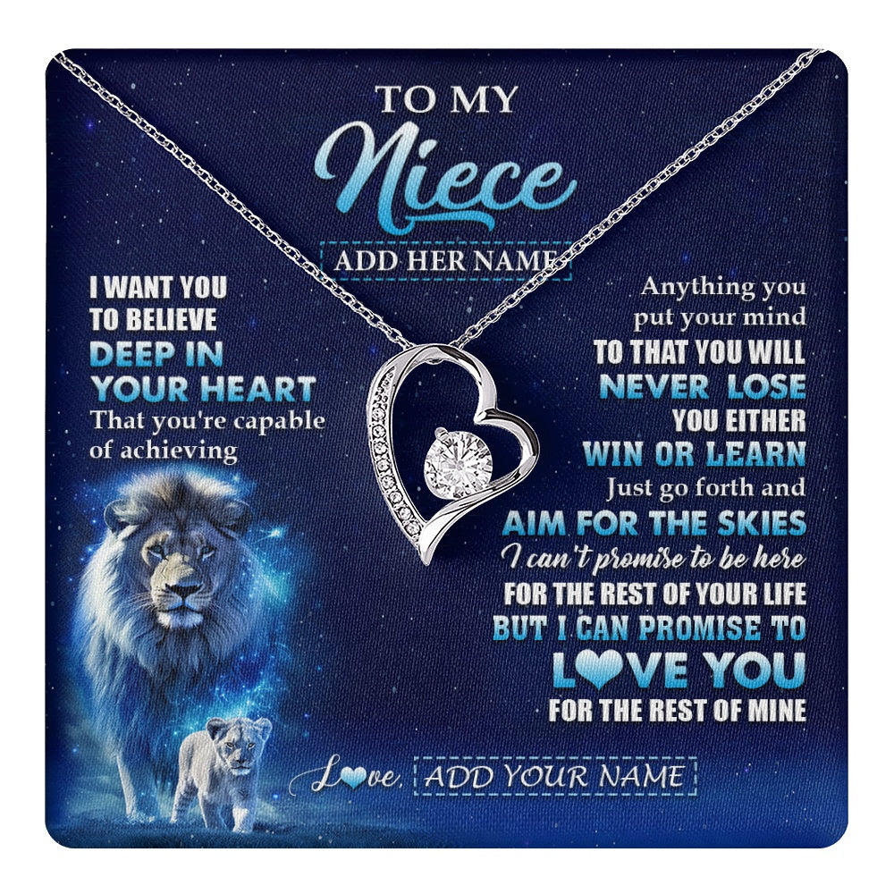 Forever Love Necklace 14K White Gold Finish | 1 | Personalized To My Niece Necklace From Uncle Believe Your Heart Niece Gift Birthday Graduation Christmas Customized Gift Box Message Card | teecentury.myshopify