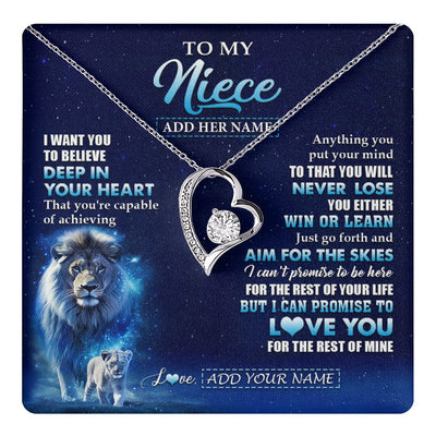 Forever Love Necklace 14K White Gold Finish | 1 | Personalized To My Niece Necklace From Uncle Believe Your Heart Niece Gift Birthday Graduation Christmas Customized Gift Box Message Card | teecentury.myshopify