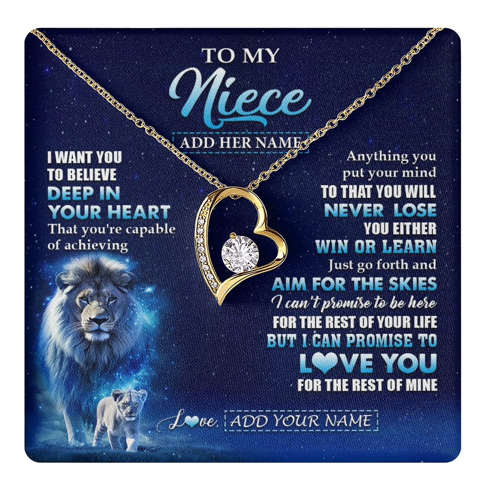 Forever Love Necklace 18K Yellow Gold Finish | 1 | Personalized To My Niece Necklace From Uncle Believe Your Heart Niece Gift Birthday Graduation Christmas Customized Gift Box Message Card | teecentury.myshopify