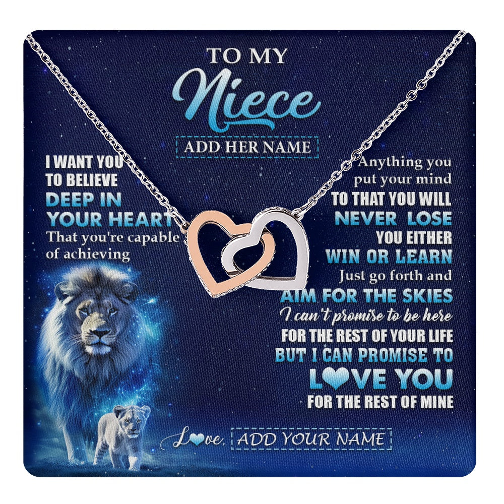 Interlocking Hearts Necklace Stainless Steel & Rose Gold Finish | 1 | Personalized To My Niece Necklace From Uncle Believe Your Heart Niece Gift Birthday Graduation Christmas Customized Gift Box Message Card | teecentury.myshopify