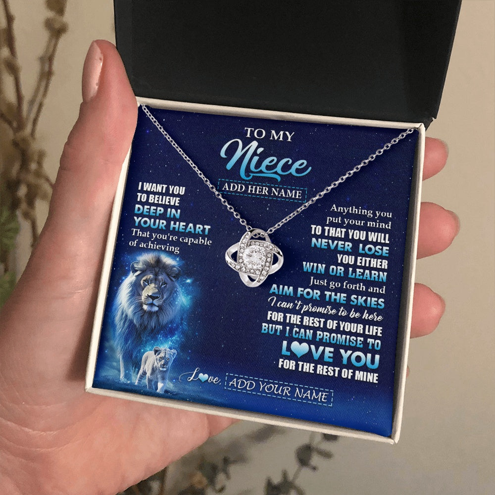 Love Knot Necklace 14K White Gold Finish | 2 | Personalized To My Niece Necklace From Uncle Believe Your Heart Niece Gift Birthday Graduation Christmas Customized Gift Box Message Card | teecentury.myshopify