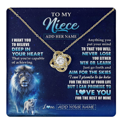 Love Knot Necklace 18K Yellow Gold Finish | 1 | Personalized To My Niece Necklace From Uncle Believe Your Heart Niece Gift Birthday Graduation Christmas Customized Gift Box Message Card | teecentury.myshopify