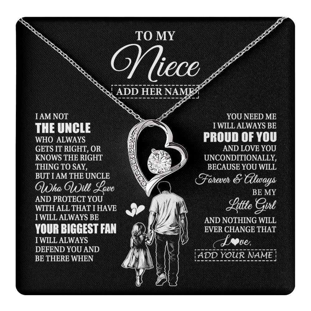 Forever Love Necklace 14K White Gold Finish | 1 | Personalized To My Niece Necklace From Uncle Biggest Fan Birthday Gifts For Niece From Uncle Niece Graduation Christmas Customized Gift Box Message Card | teecentury.myshopify