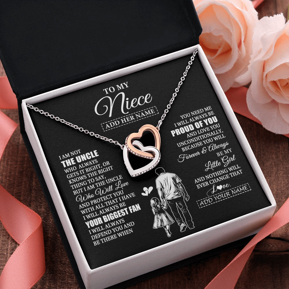 Interlocking Hearts Necklace Stainless Steel & Rose Gold Finish | 2 | Personalized To My Niece Necklace From Uncle Biggest Fan Birthday Gifts For Niece From Uncle Niece Graduation Christmas Customized Gift Box Message Card | teecentury.myshopify