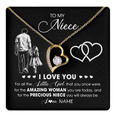 Forever Love Necklace 18K Yellow Gold Finish | 1 | Personalized To My Niece Necklace From Uncle I Love You Little Girl Niece Birthday Graduation Christmas Jewelry Customized Gift Box Message Card | teecentury