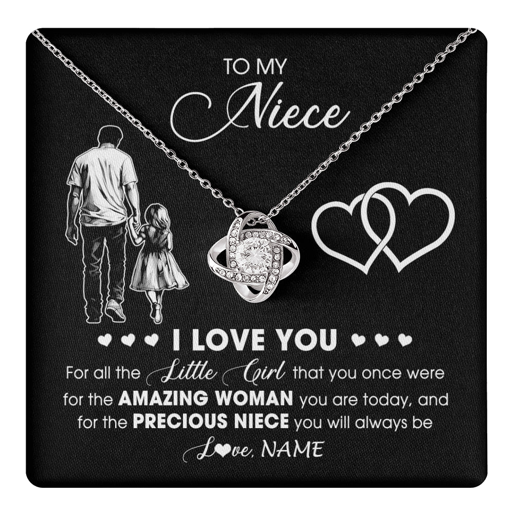 Love Knot Necklace 14K White Gold Finish | 1 | Personalized To My Niece Necklace From Uncle I Love You Little Girl Niece Birthday Graduation Christmas Jewelry Customized Gift Box Message Card | teecentury