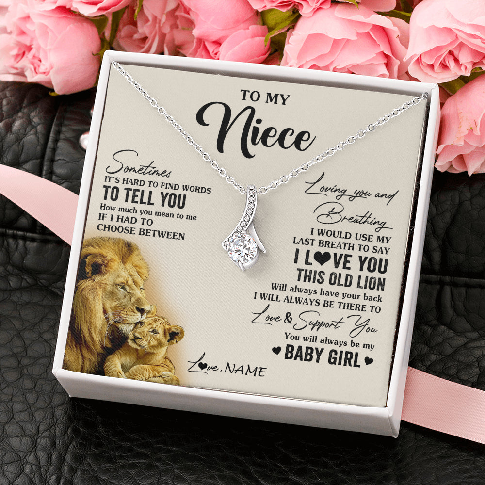 Alluring Beauty Necklace 14K White Gold Finish | 2 | Personalized To My Niece Necklace From Uncle I Love You This Old Lion Niece Birthday Graduation Christmas Jewelry Customized Gift Box Message Card | teecentury