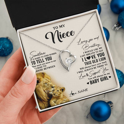 Forever Love Necklace 14K White Gold Finish | 2 | Personalized To My Niece Necklace From Uncle I Love You This Old Lion Niece Birthday Graduation Christmas Jewelry Customized Gift Box Message Card | teecentury