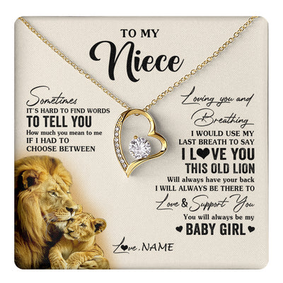 Forever Love Necklace 18K Yellow Gold Finish | 1 | Personalized To My Niece Necklace From Uncle I Love You This Old Lion Niece Birthday Graduation Christmas Jewelry Customized Gift Box Message Card | teecentury