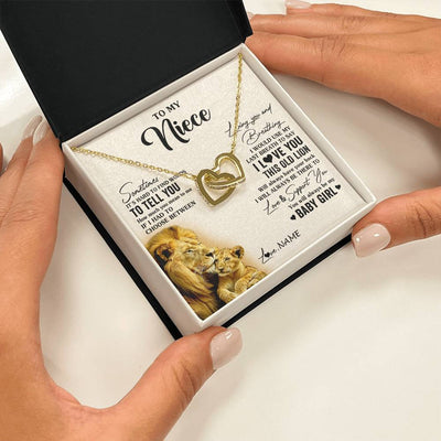 Interlocking Hearts Necklace 18K Yellow Gold Finish | 2 | Personalized To My Niece Necklace From Uncle I Love You This Old Lion Niece Birthday Graduation Christmas Jewelry Customized Gift Box Message Card | teecentury