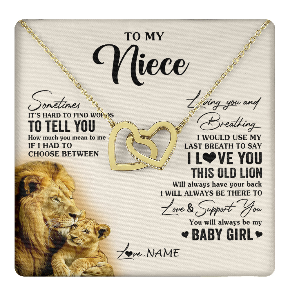 Interlocking Hearts Necklace 18K Yellow Gold Finish | 1 | Personalized To My Niece Necklace From Uncle I Love You This Old Lion Niece Birthday Graduation Christmas Jewelry Customized Gift Box Message Card | teecentury