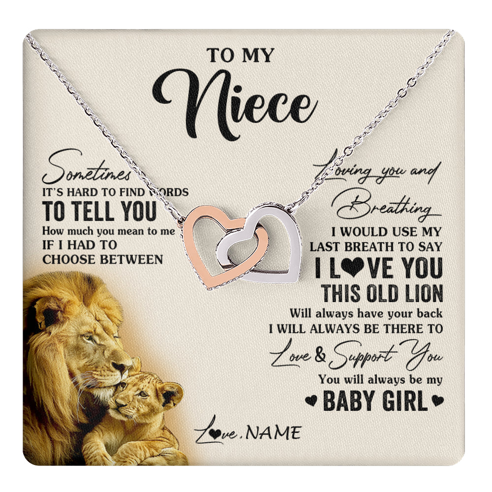 Interlocking Hearts Necklace Stainless Steel & Rose Gold Finish | 1 | Personalized To My Niece Necklace From Uncle I Love You This Old Lion Niece Birthday Graduation Christmas Jewelry Customized Gift Box Message Card | teecentury