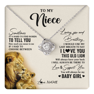 Love Knot Necklace 14K White Gold Finish | 1 | Personalized To My Niece Necklace From Uncle I Love You This Old Lion Niece Birthday Graduation Christmas Jewelry Customized Gift Box Message Card | teecentury