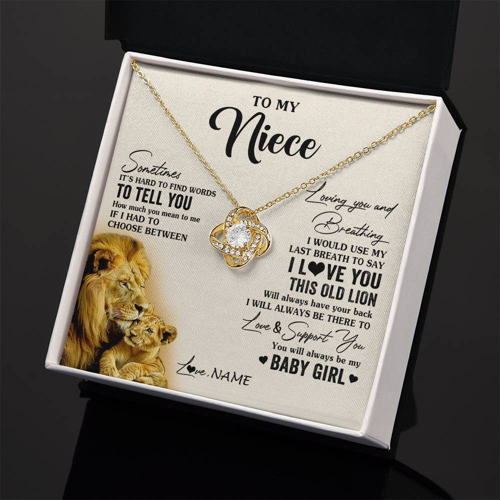 Love Knot Necklace 18K Yellow Gold Finish | 2 | Personalized To My Niece Necklace From Uncle I Love You This Old Lion Niece Birthday Graduation Christmas Jewelry Customized Gift Box Message Card | teecentury